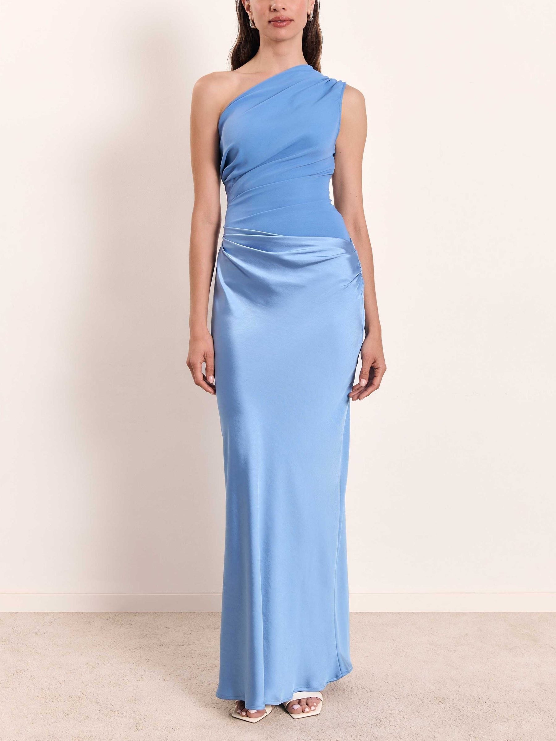 One Shoulder Pleated Wedding Guest Maxi Dress for Women - View 9