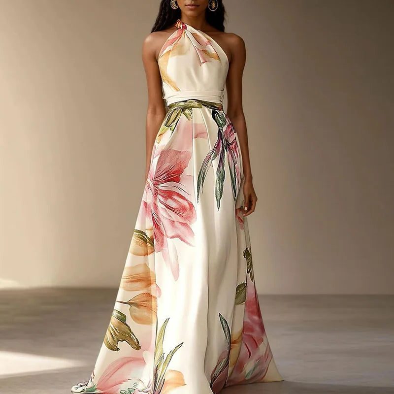 Halter Neck Floral Maxi Dress for Women