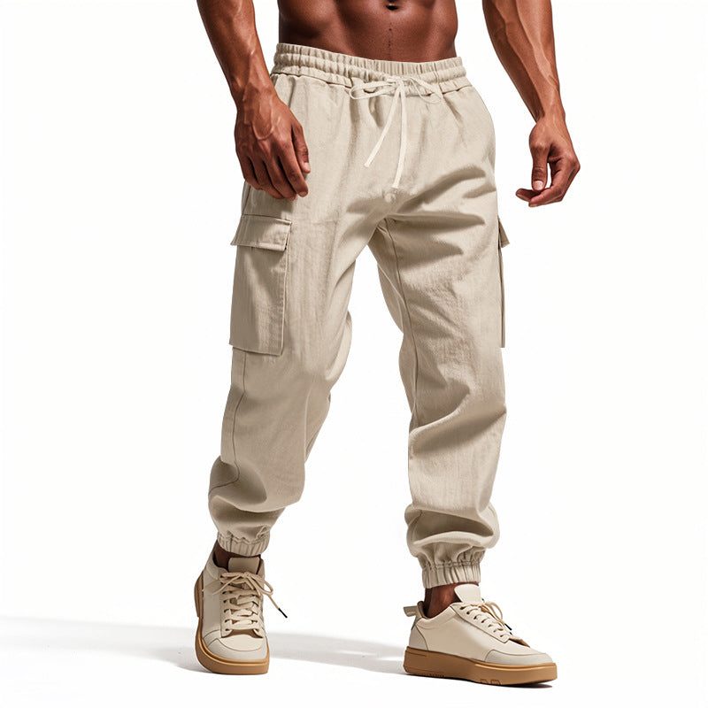 Linen Cargo Joggers with Tapered Ankle for Men - View 3