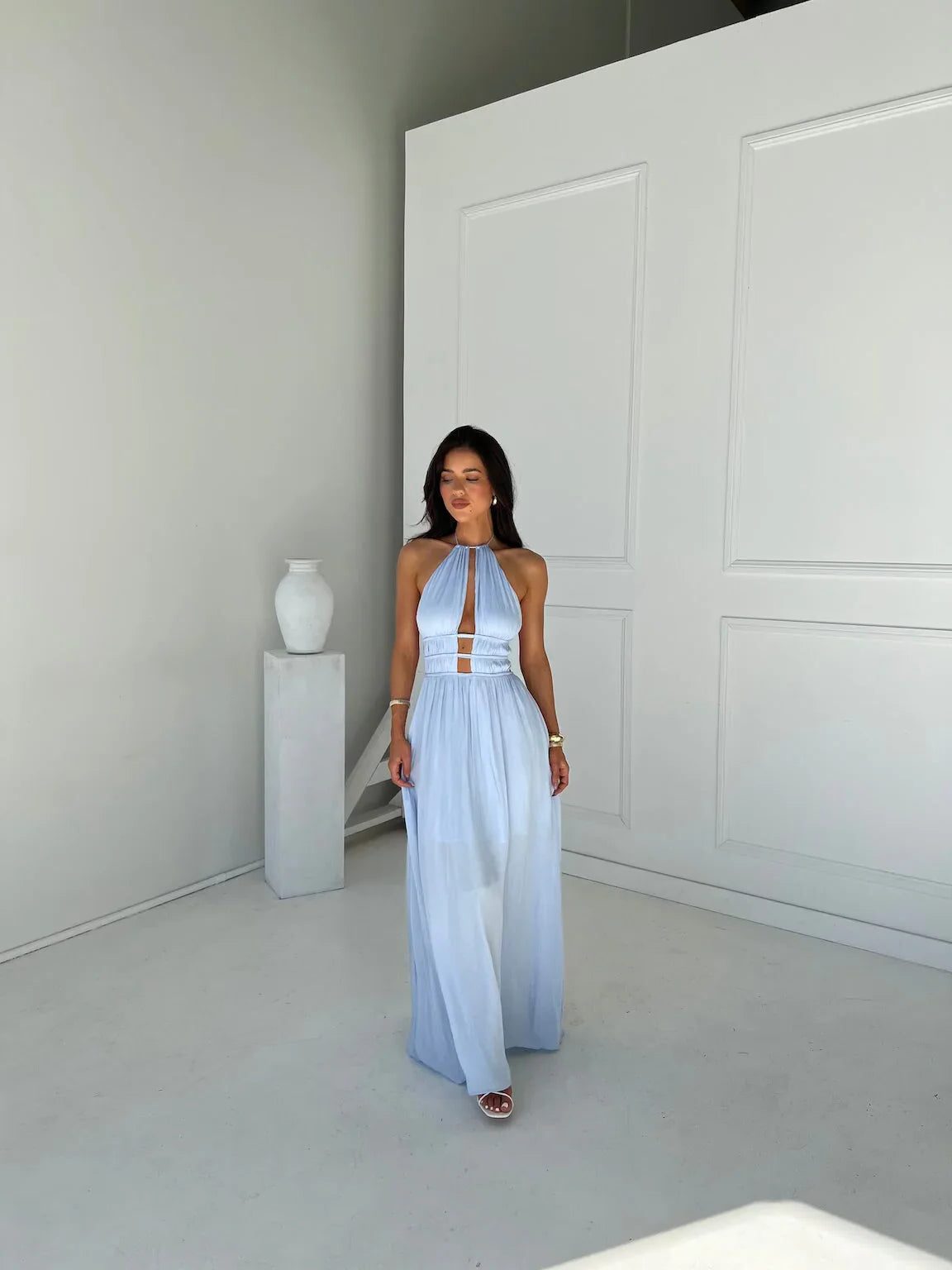 Halter Neck Cut-Out Wedding Guest Maxi Dress for Women - View 3