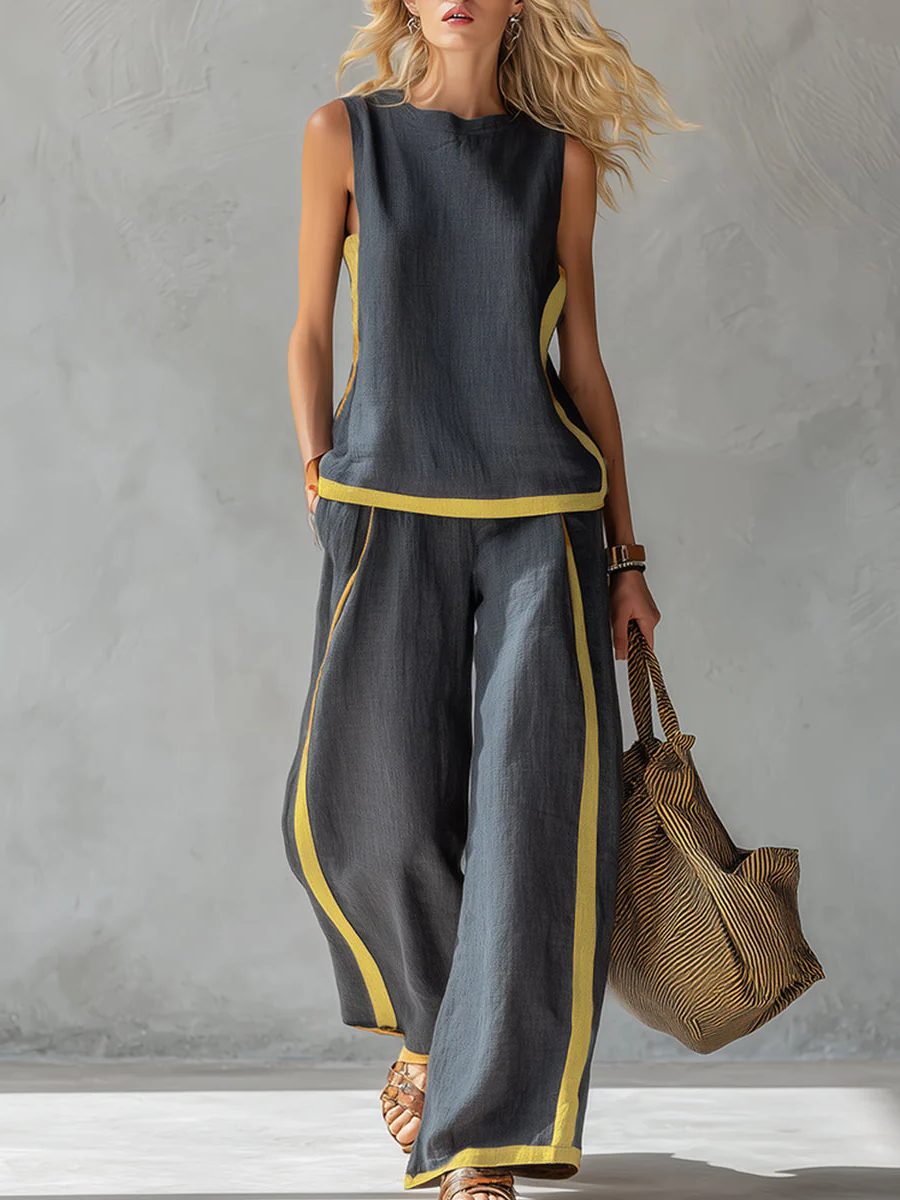 Sleeveless Wide Leg Linen Set for Women