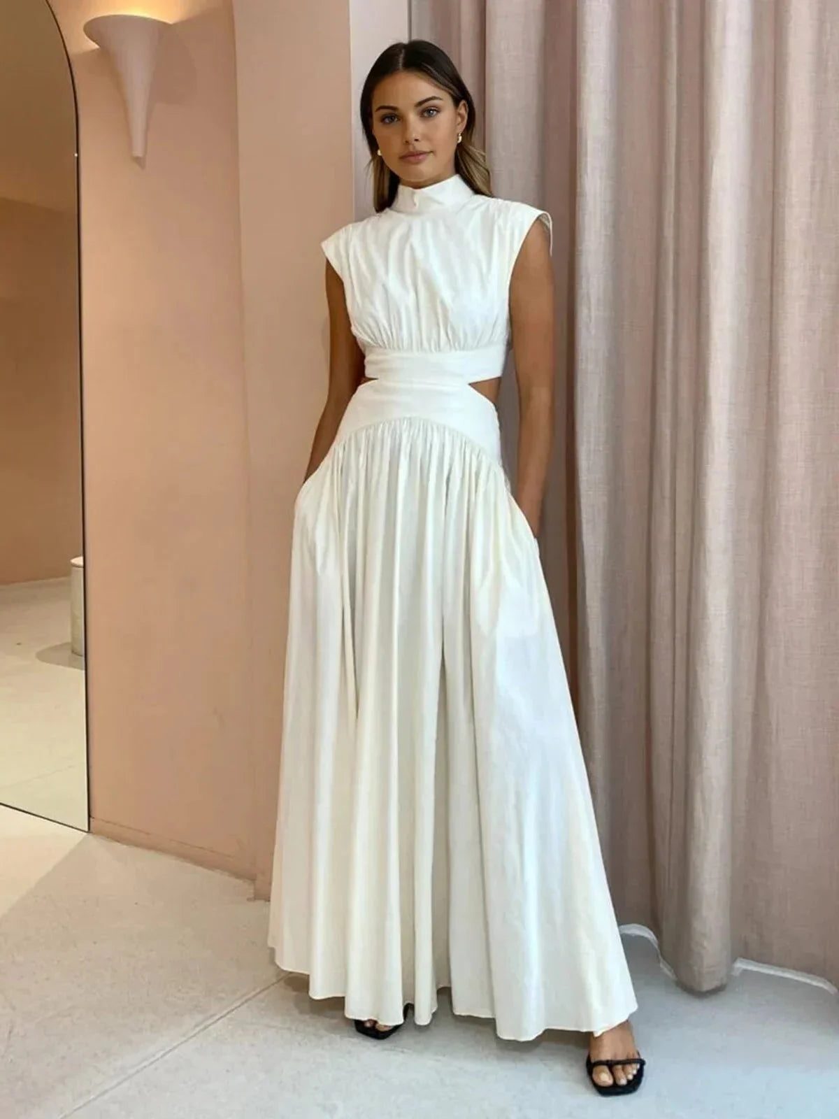 Stand Collar Cutout Wedding Guest Maxi Dress for Women - View 3