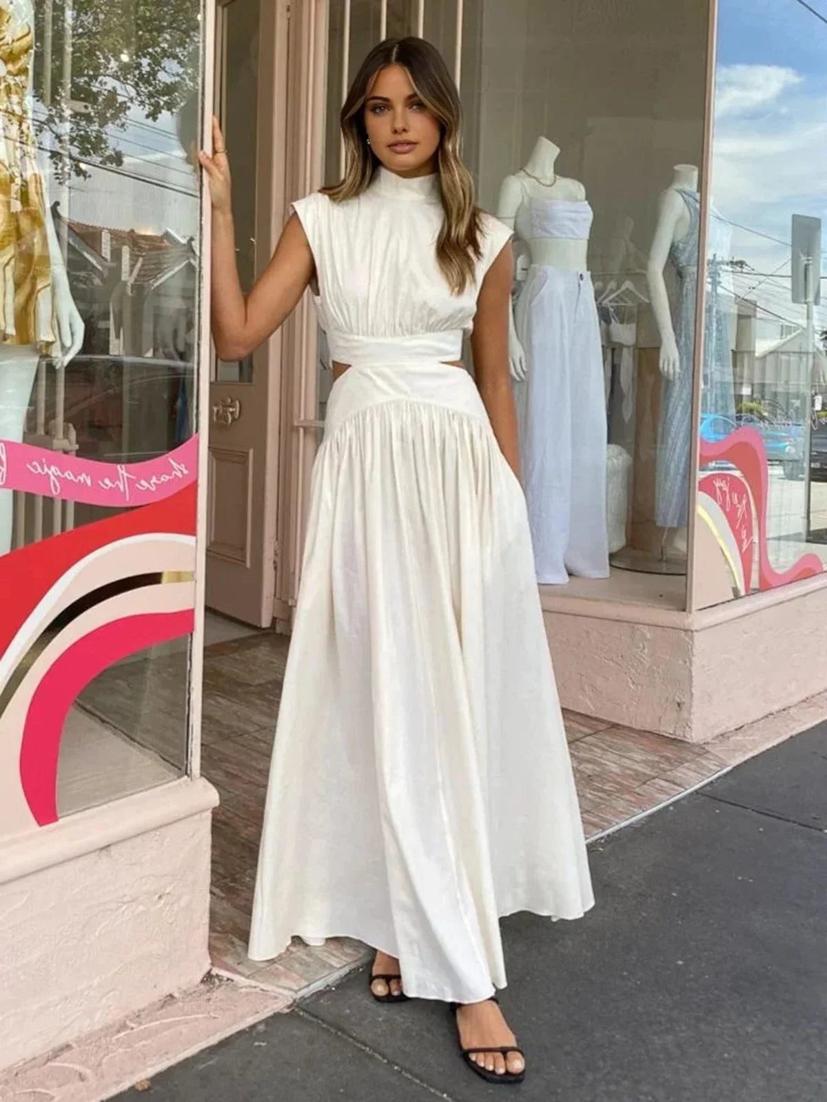 Stand Collar Cutout Wedding Guest Maxi Dress for Women - View 2