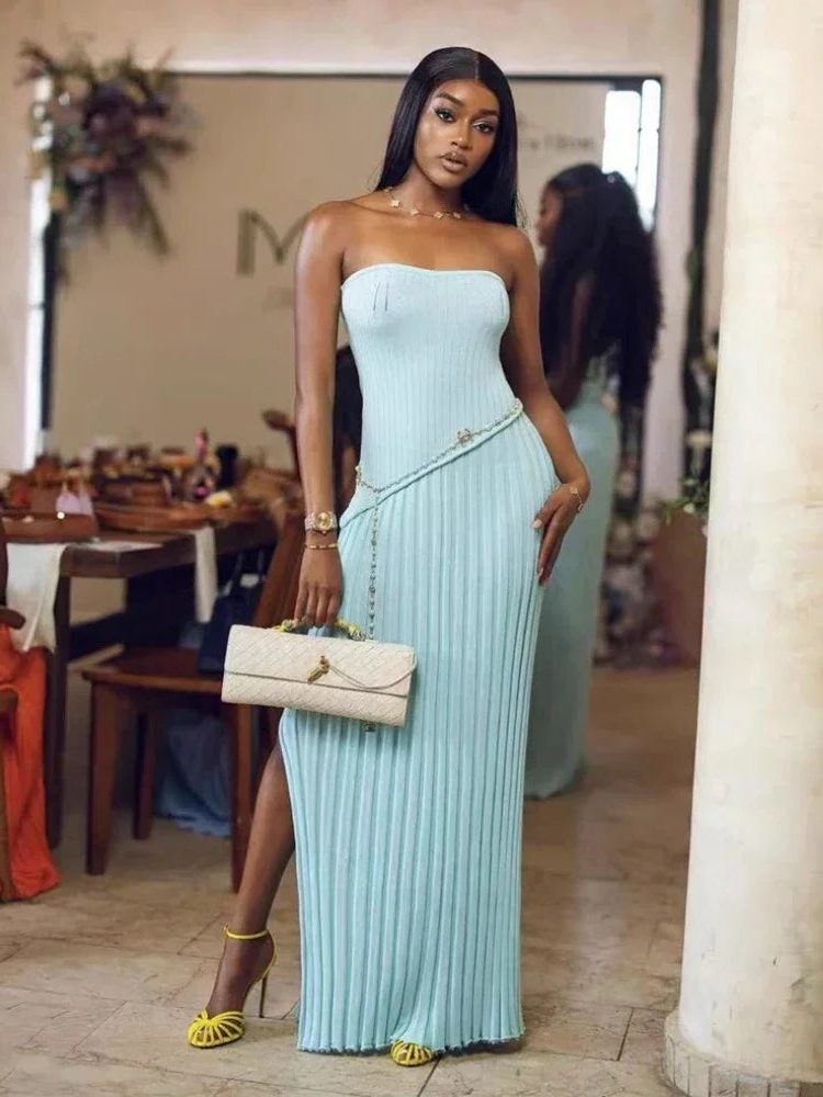 Strapless Pleated Wedding Guest Maxi Dress for Women - View 4