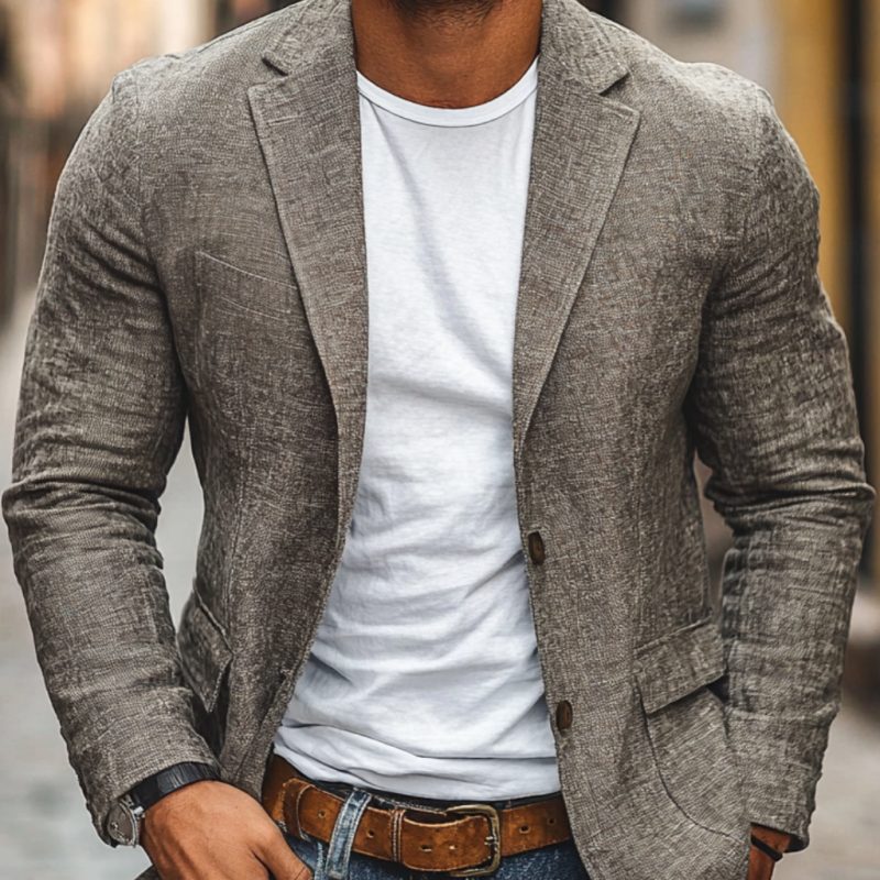 Single-Breasted Linen Blazer for Men - View 6