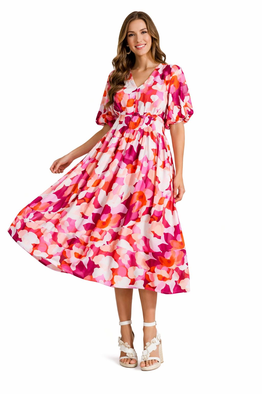 Floral V-Neck Long Sleeve Wedding Guest Maxi Dress for Women - View 7