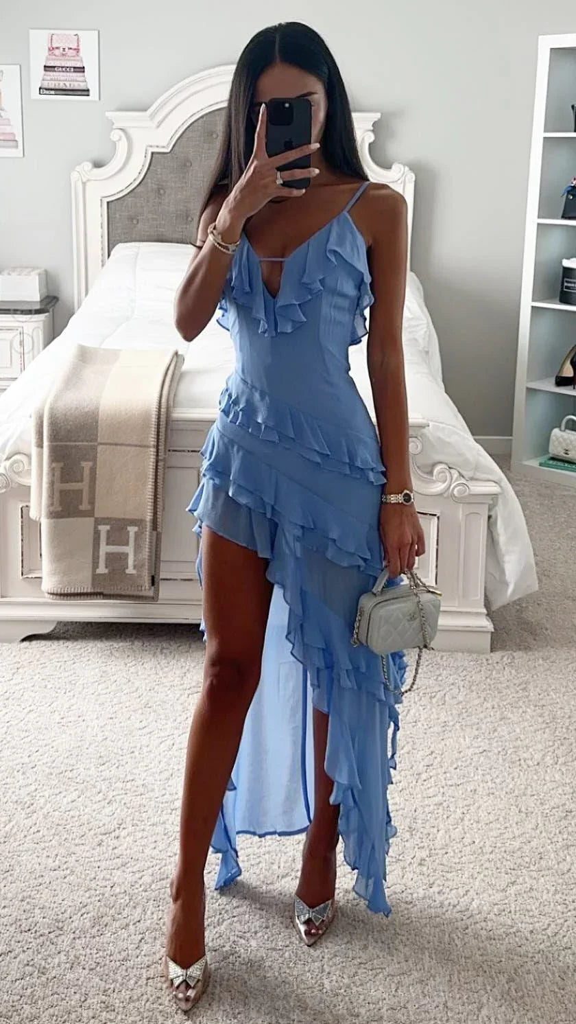Ruffled V-Neck Wedding Guest Maxi Dress for Women - View 2