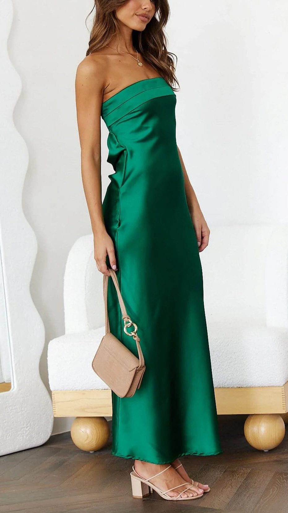 Strapless Satin Wedding Guest Maxi Dress for Women - View 8