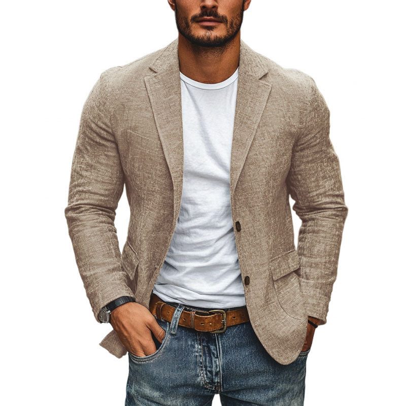 Single-Breasted Linen Blazer for Men - Light Khaki