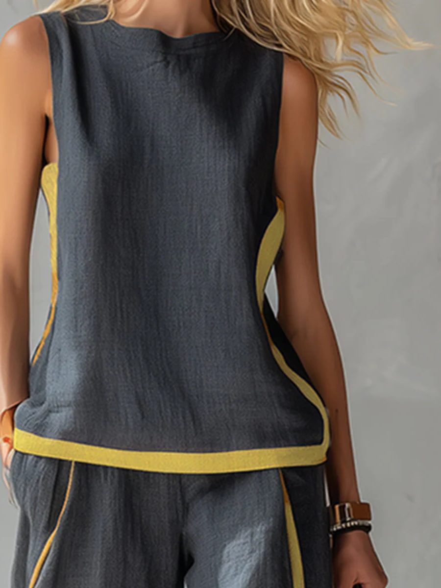 Sleeveless Wide Leg Linen Set for Women - View 2
