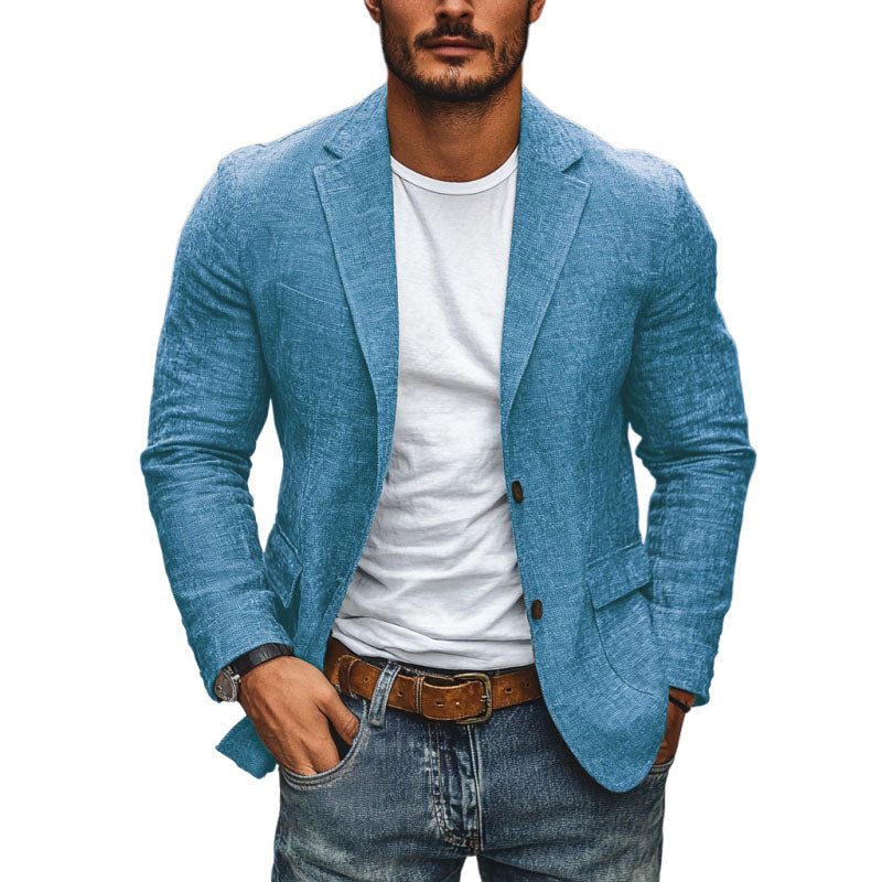 Single-Breasted Linen Blazer for Men - Blue