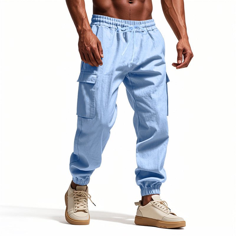 Linen Cargo Joggers with Tapered Ankle for Men - View 5