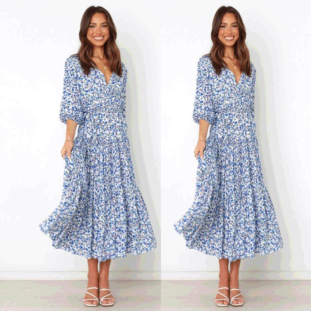 Floral V-Neck Wedding Guest Maxi Dress for Women - View 4