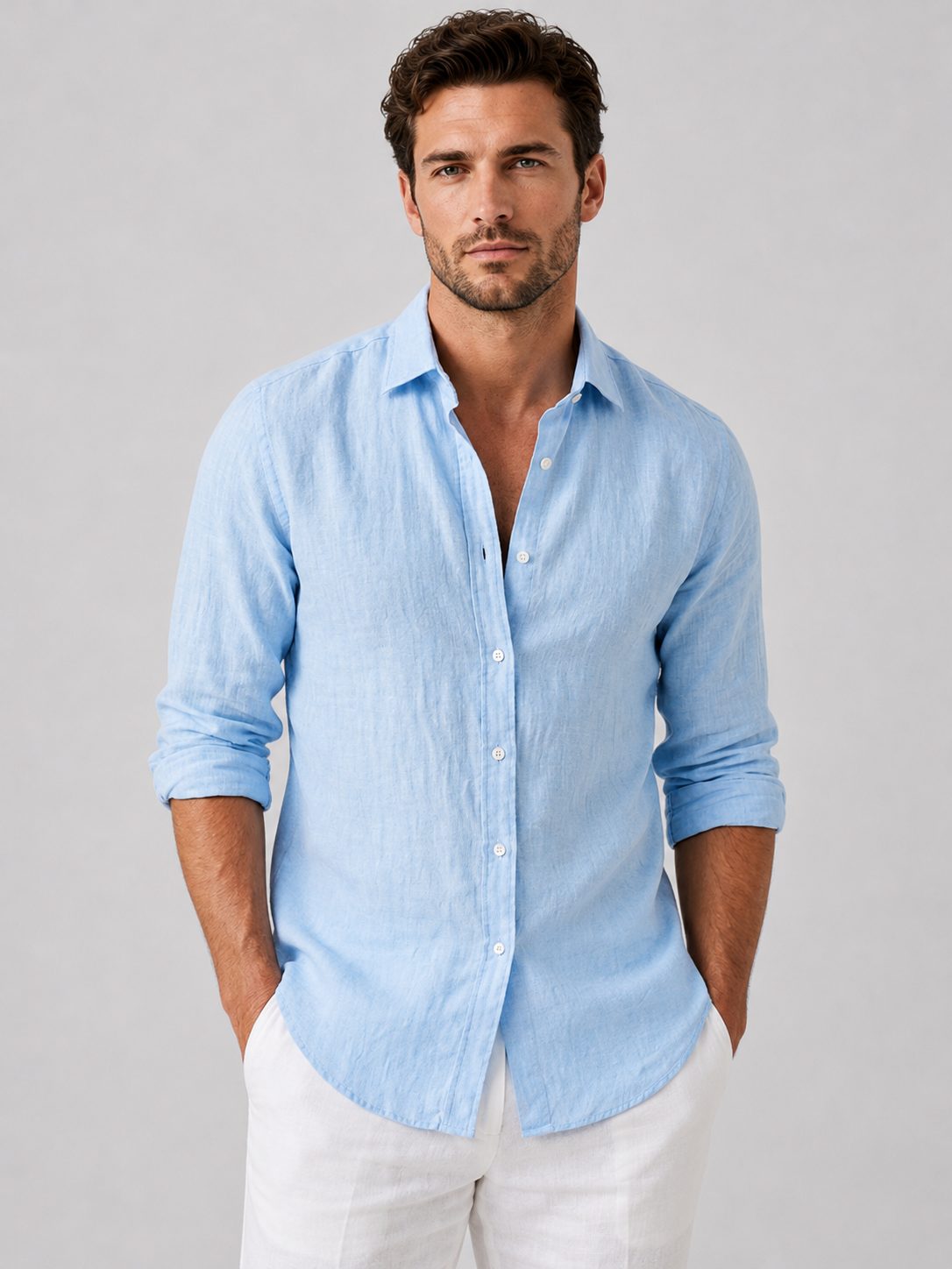 Linen Look Relaxed Fit Button-Up Shirt for Men