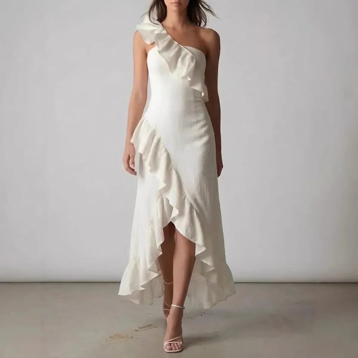 One-Shoulder Ruffle Midi Dress for Women
