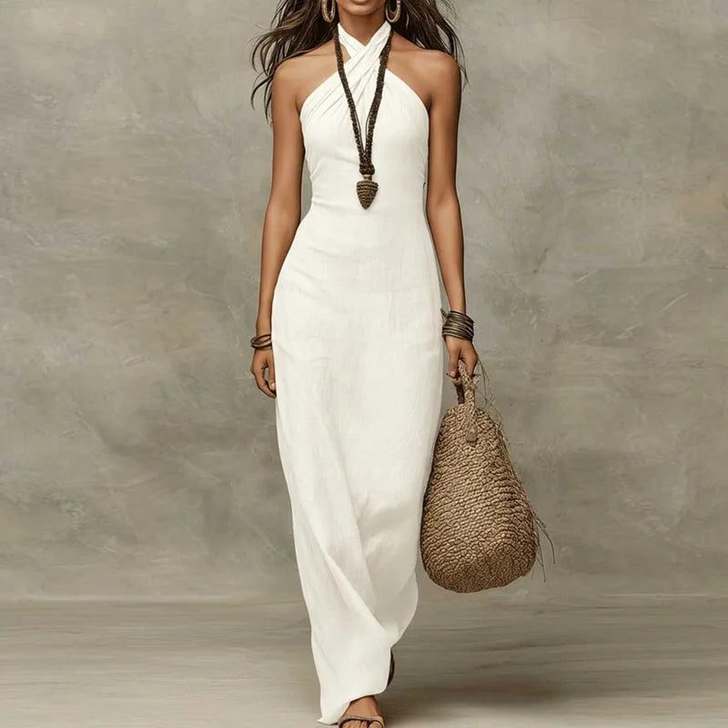 Halterneck Maxi Linen Dress for Women