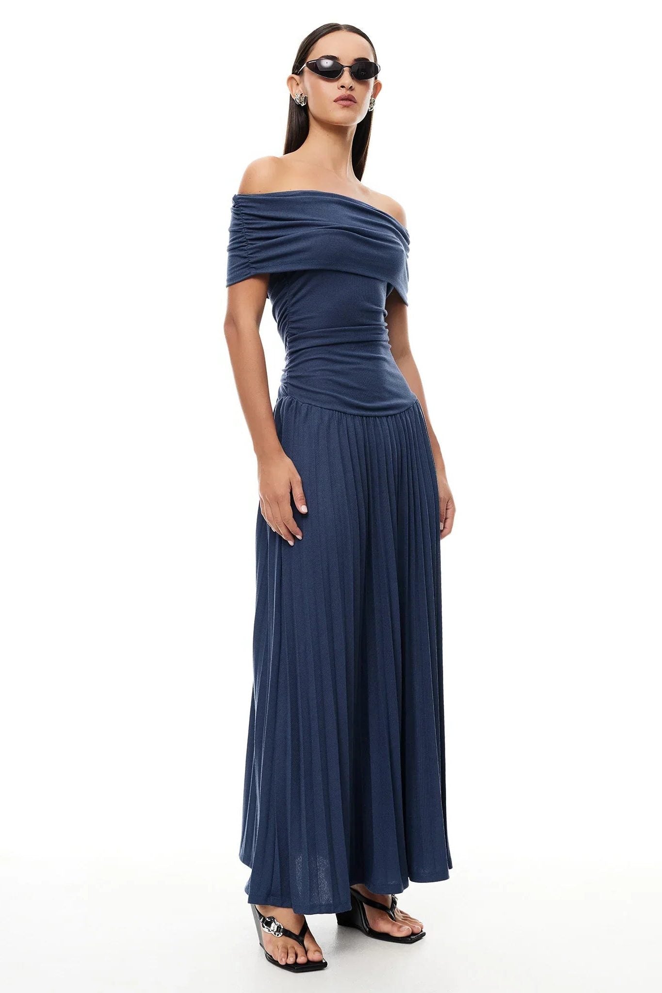 Off-Shoulder Pleated Wedding Guest Maxi Dress for Women - View 21