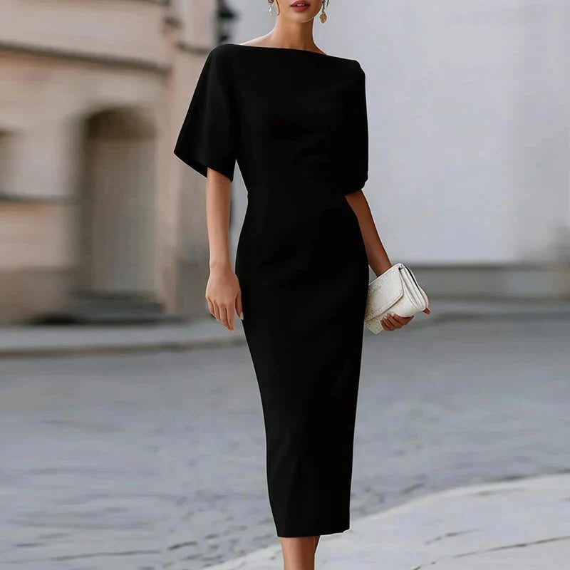 Midi Bodycon Dress with Short Sleeves for Women - Red