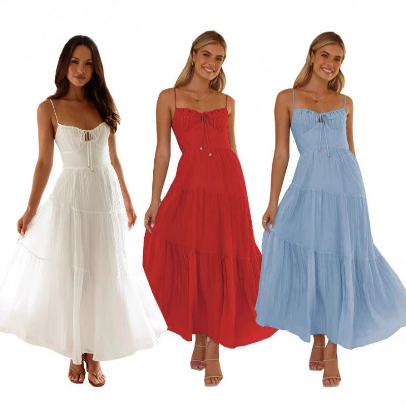 Tiered Spaghetti Strap Wedding Guest Maxi Dress for Women - View 3