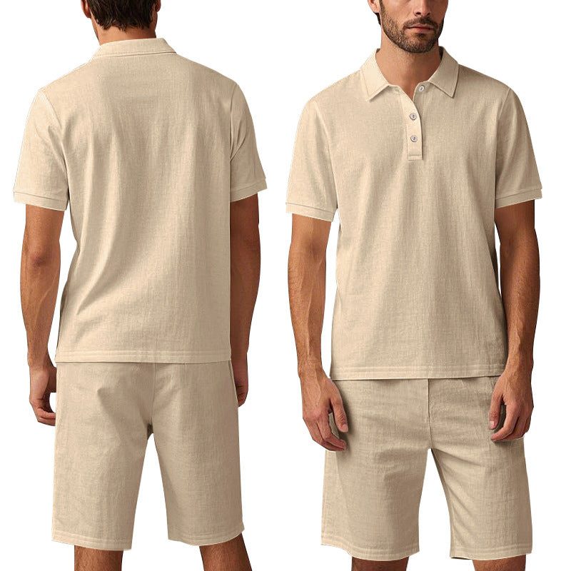 Linen Polo Shirt and Shorts Set for Men - View 7
