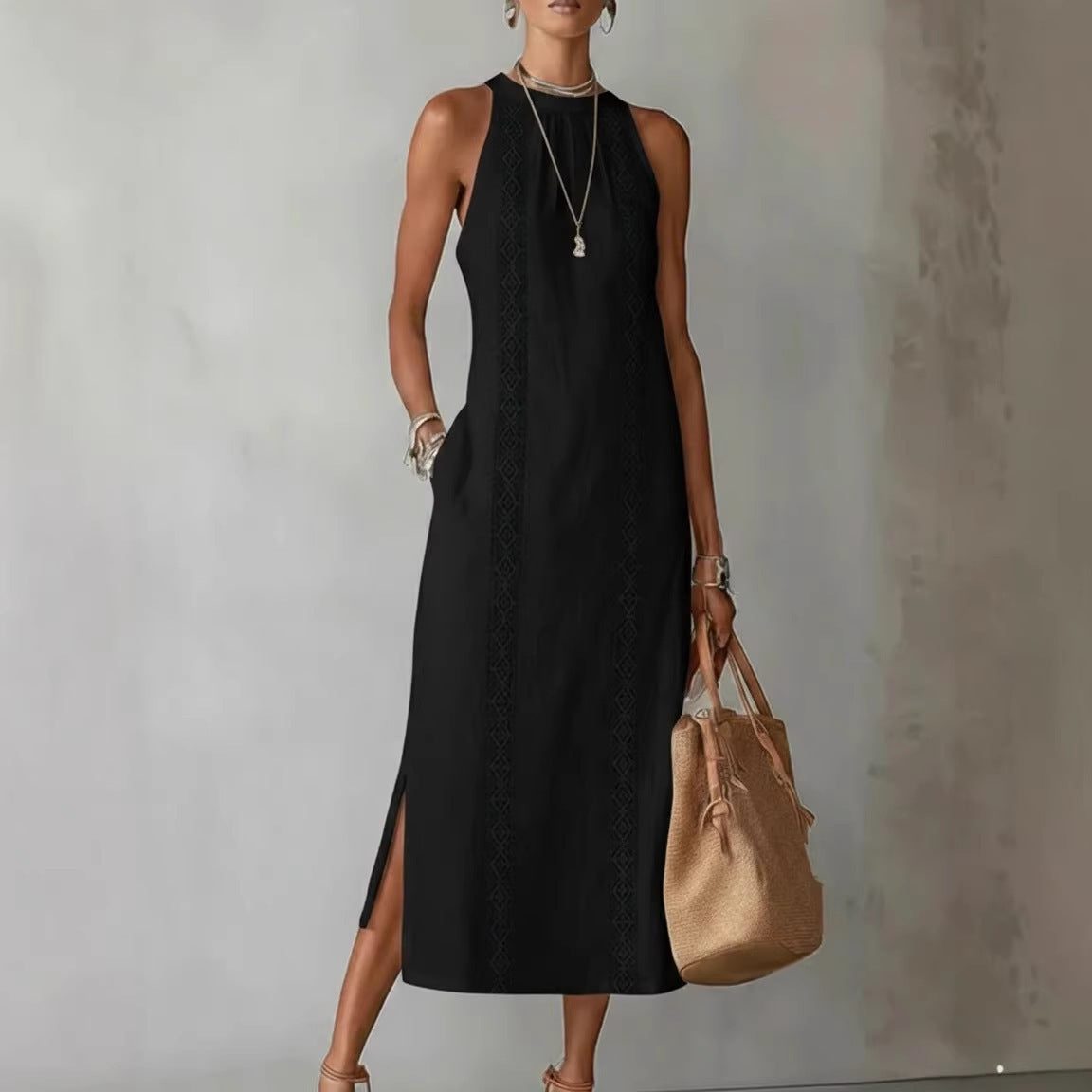 Lace Appliqué Wedding Guest Maxi Dress with Side Slit for Women - View 4