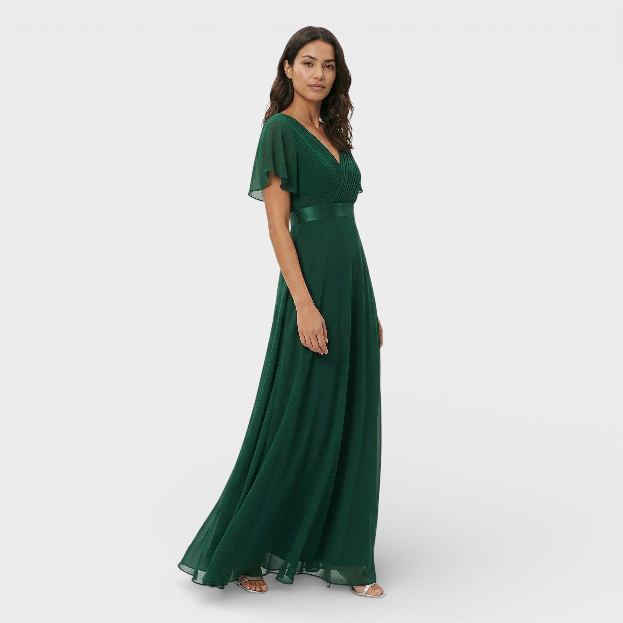 V-Neck Pleated Wedding Guest Maxi Dress for Women