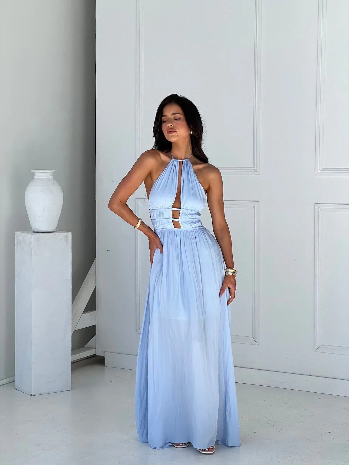 Halter Neck Cut-Out Wedding Guest Maxi Dress for Women