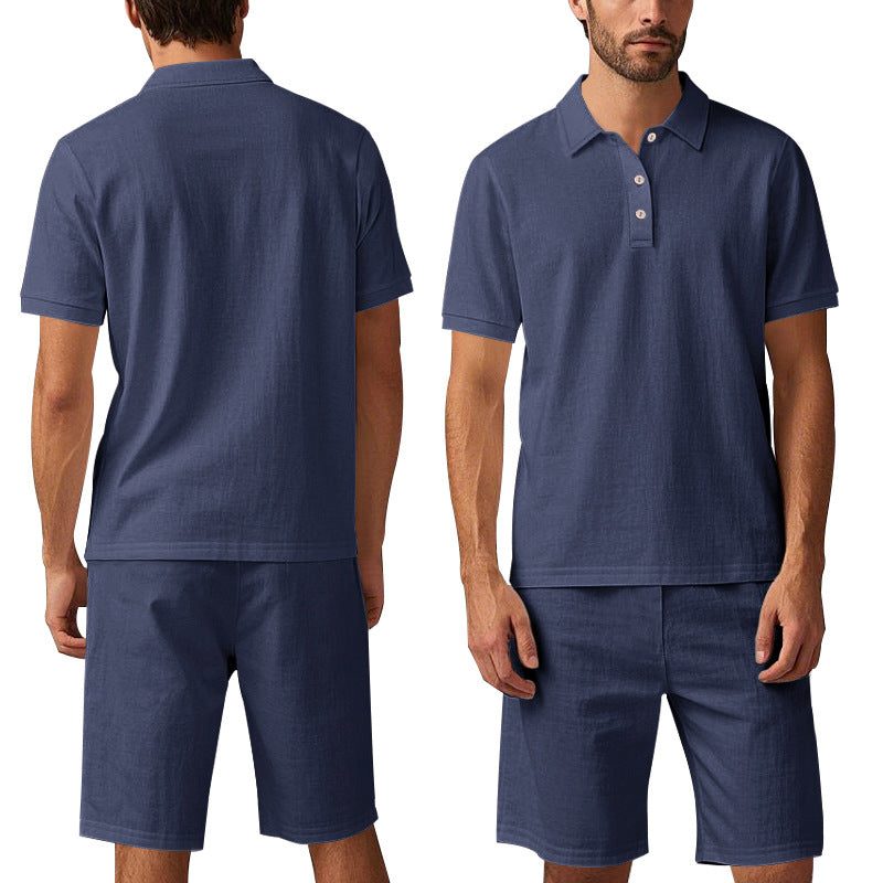 Linen Polo Shirt and Shorts Set for Men - View 4