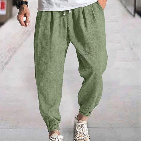 Linen Cargo Tapered Trousers for Men - Pale Green