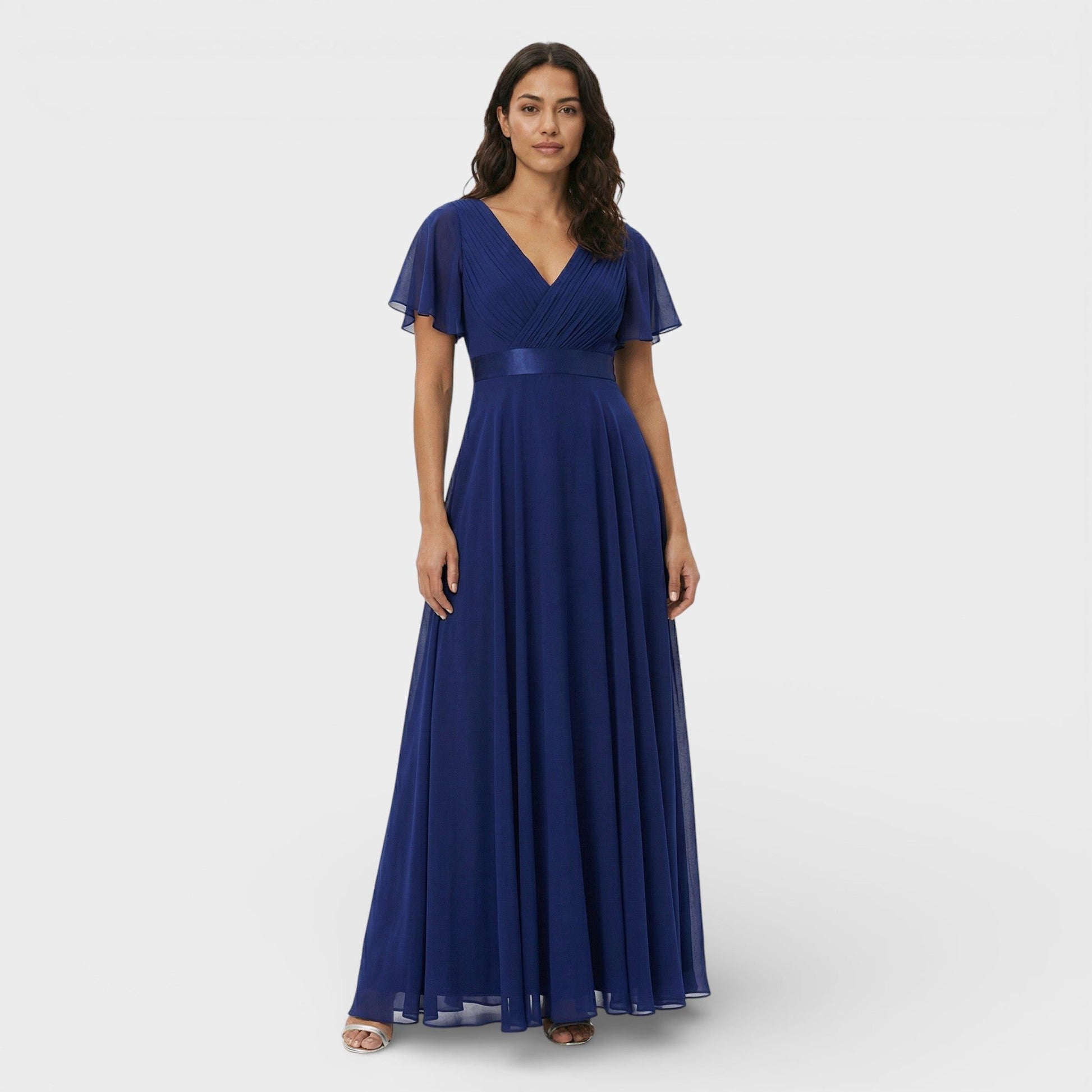 V-Neck Pleated Wedding Guest Maxi Dress for Women - View 14