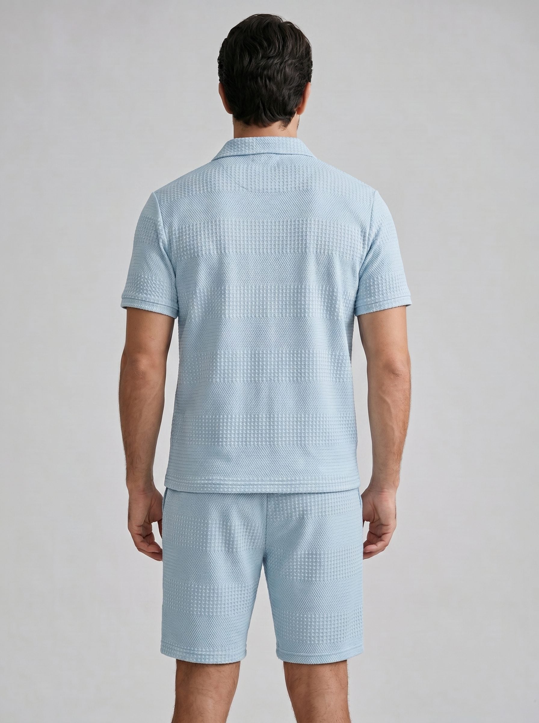 Textured Knit Polo Shirt and Shorts Set for Men - View 19