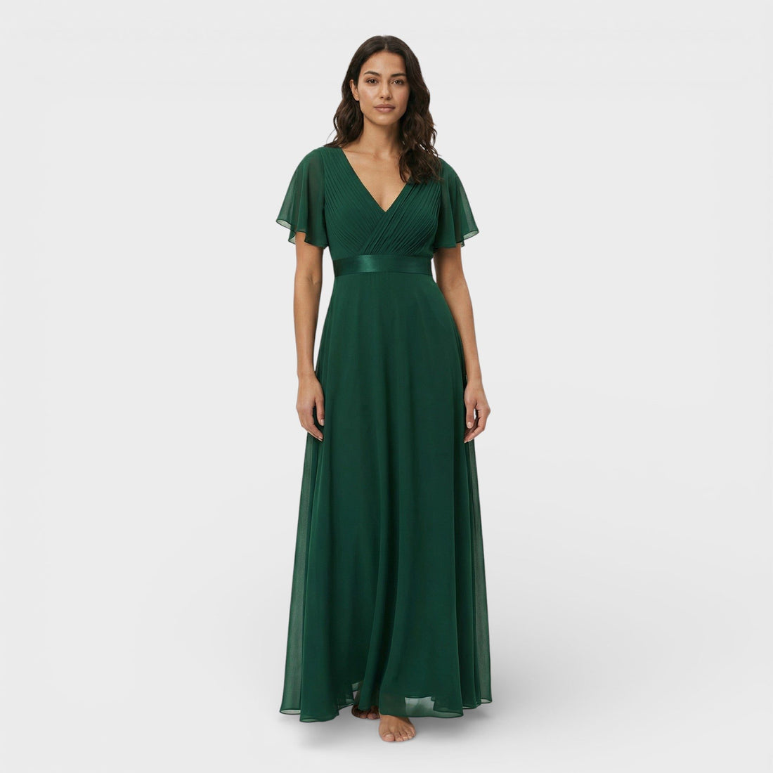 V-Neck Pleated Wedding Guest Maxi Dress for Women