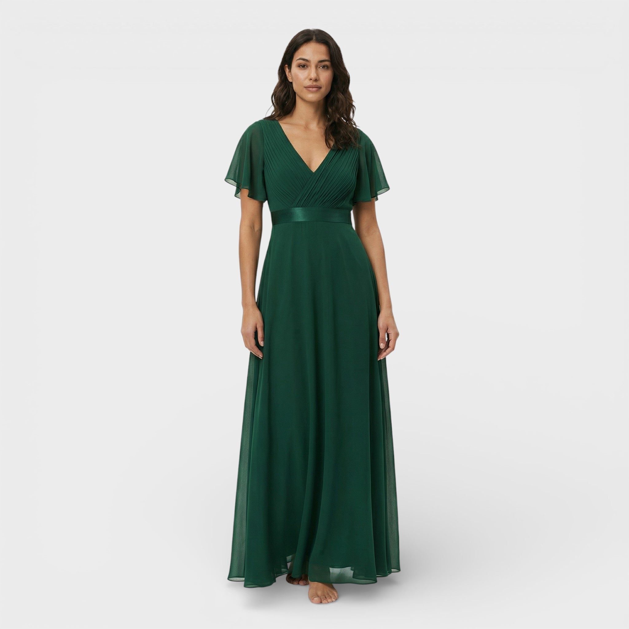 V-Neck Pleated Wedding Guest Maxi Dress for Women - View 2