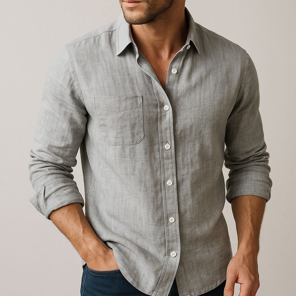 Linen Button-Down Shirt for Men - Grigio