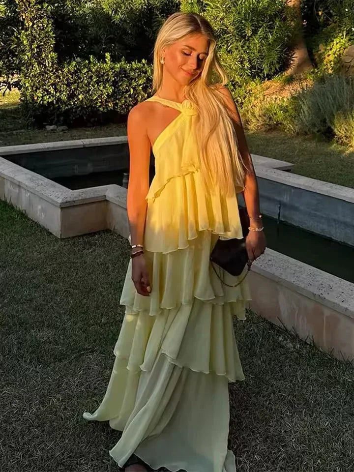 Halterneck Tiered Wedding Guest Maxi Dress for Women