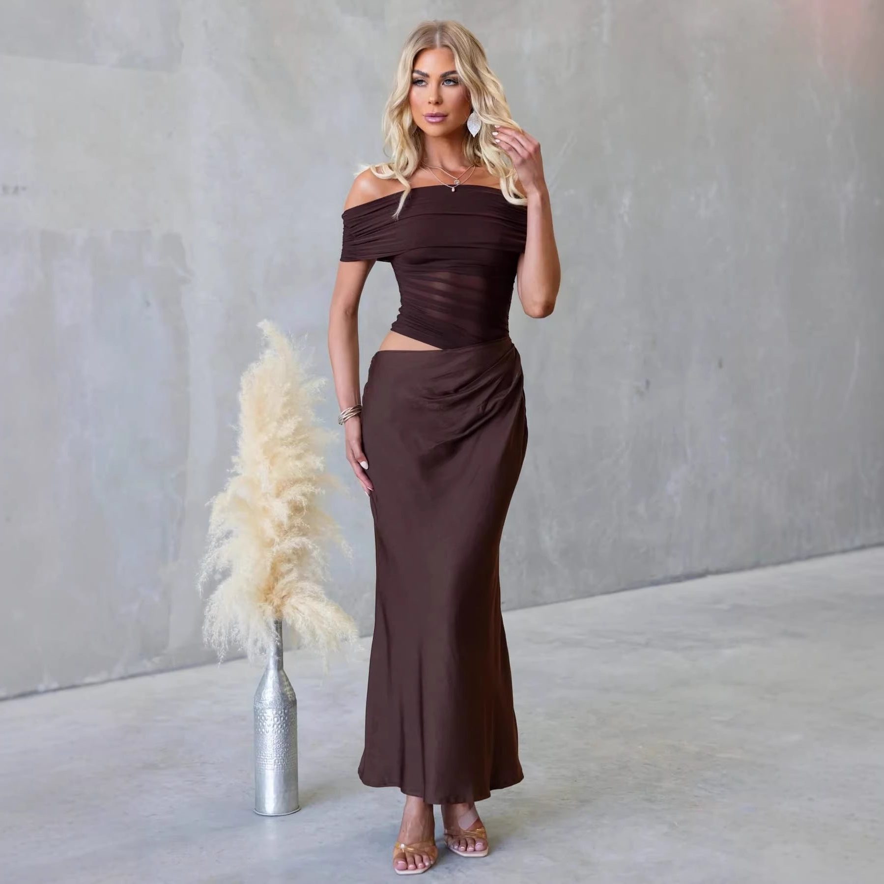 Off-Shoulder Wedding Guest Maxi Dress for Women - View 3