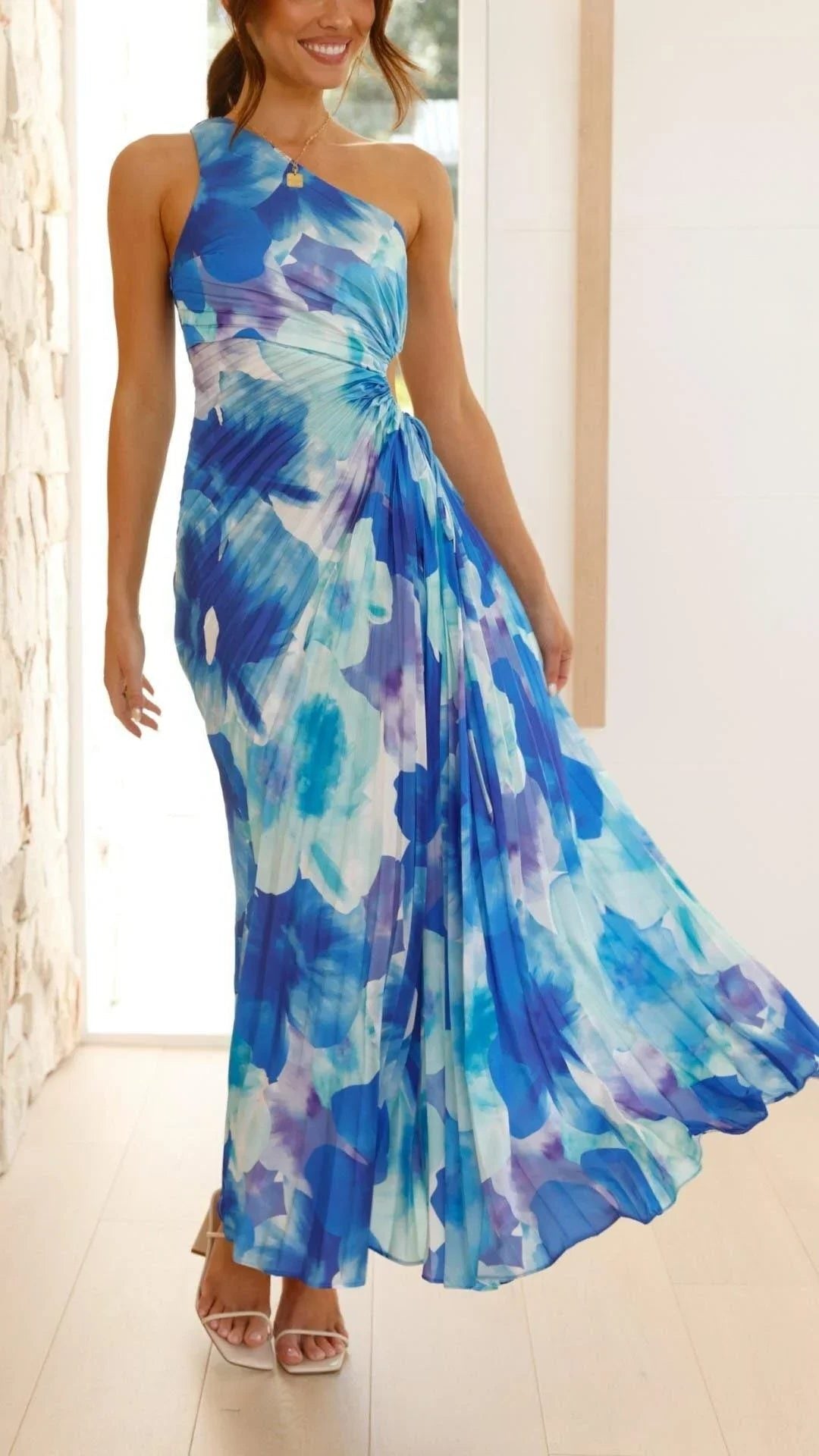 One-Shoulder Floral Wedding Guest Maxi Dress for Women - View 4
