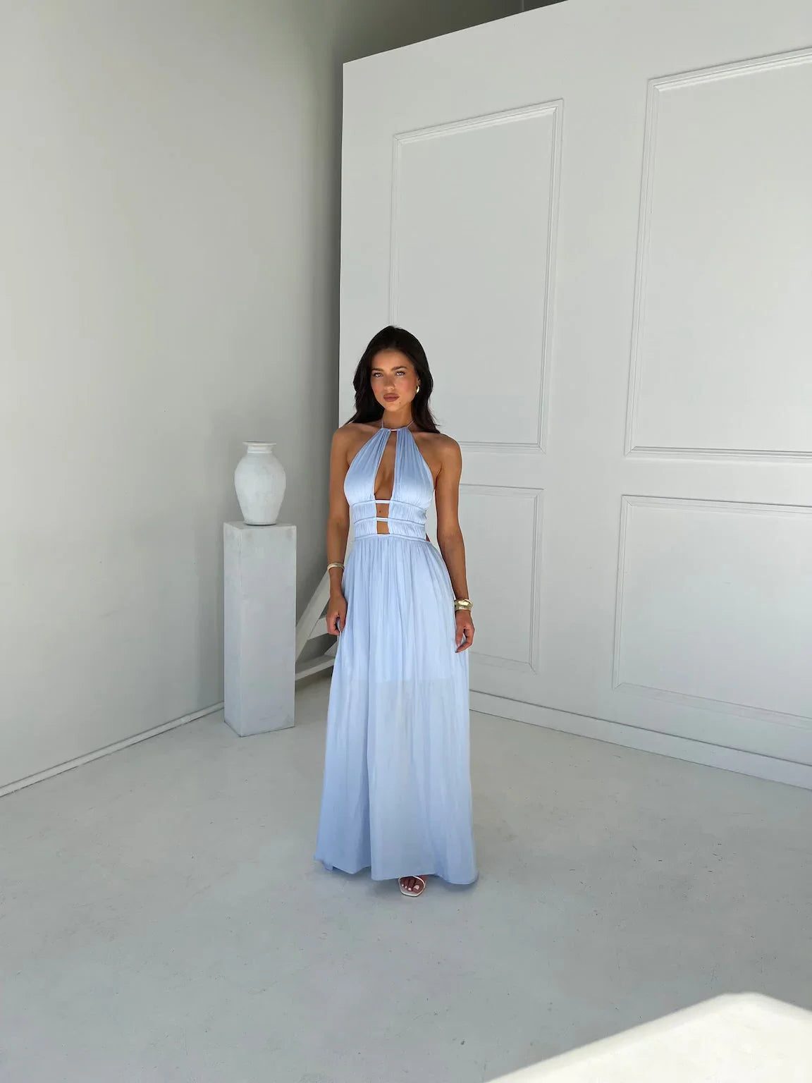 Halter Neck Cut-Out Wedding Guest Maxi Dress for Women - View 5