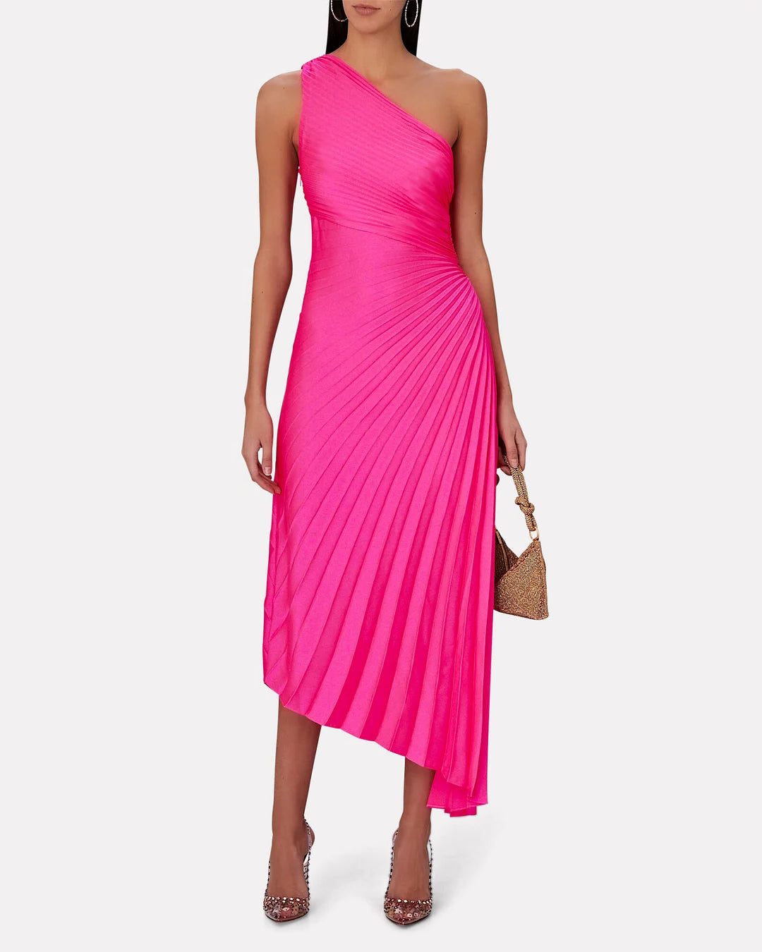 Halterneck Wedding Guest Pleated Maxi Dress for Women - Rose Red