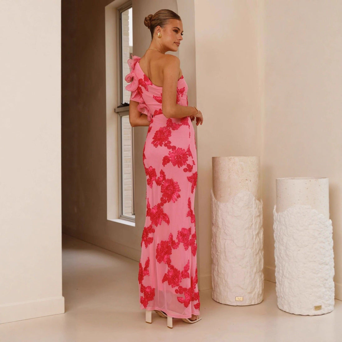 Asymmetrical One-Shoulder Wedding Guest Maxi Dress for Women - Blue