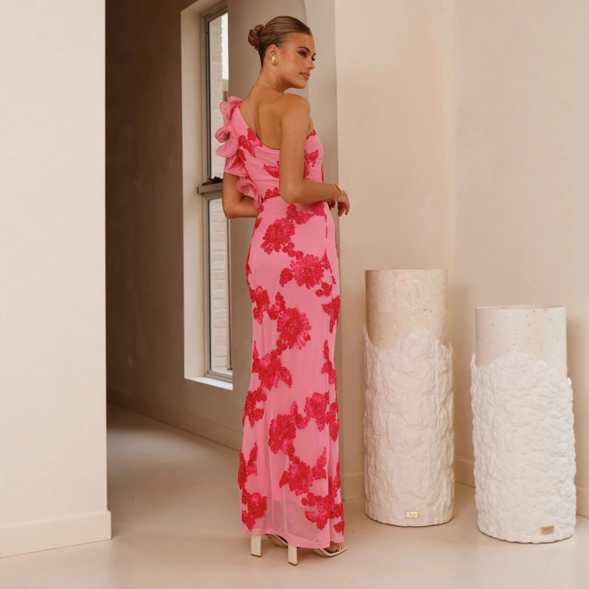 Asymmetrical One-Shoulder Wedding Guest Maxi Dress for Women - View 3