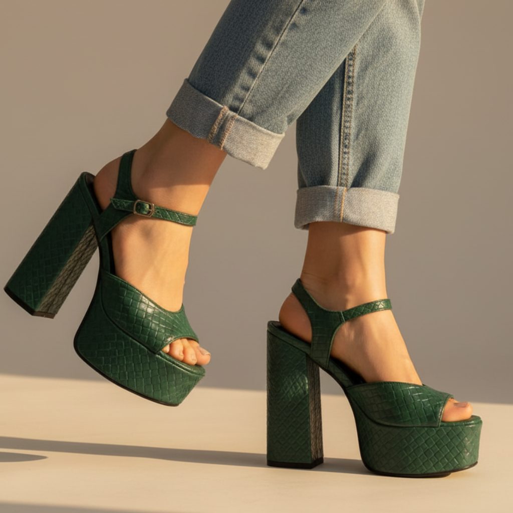 Platform Chunky Heel Ankle Strap Sandals for Women - Green