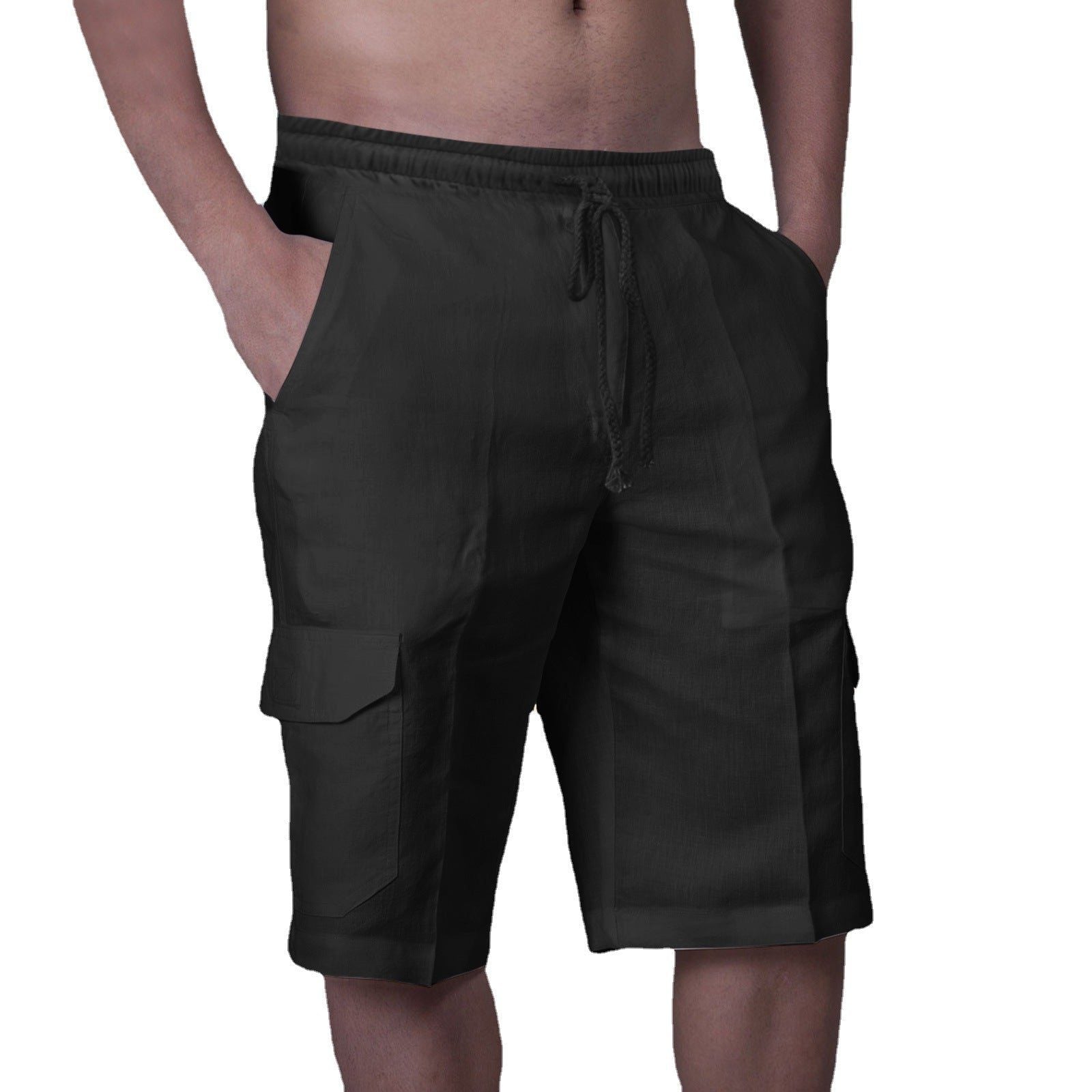 Linen Cargo Shorts with Welt Pockets for Men - View 5