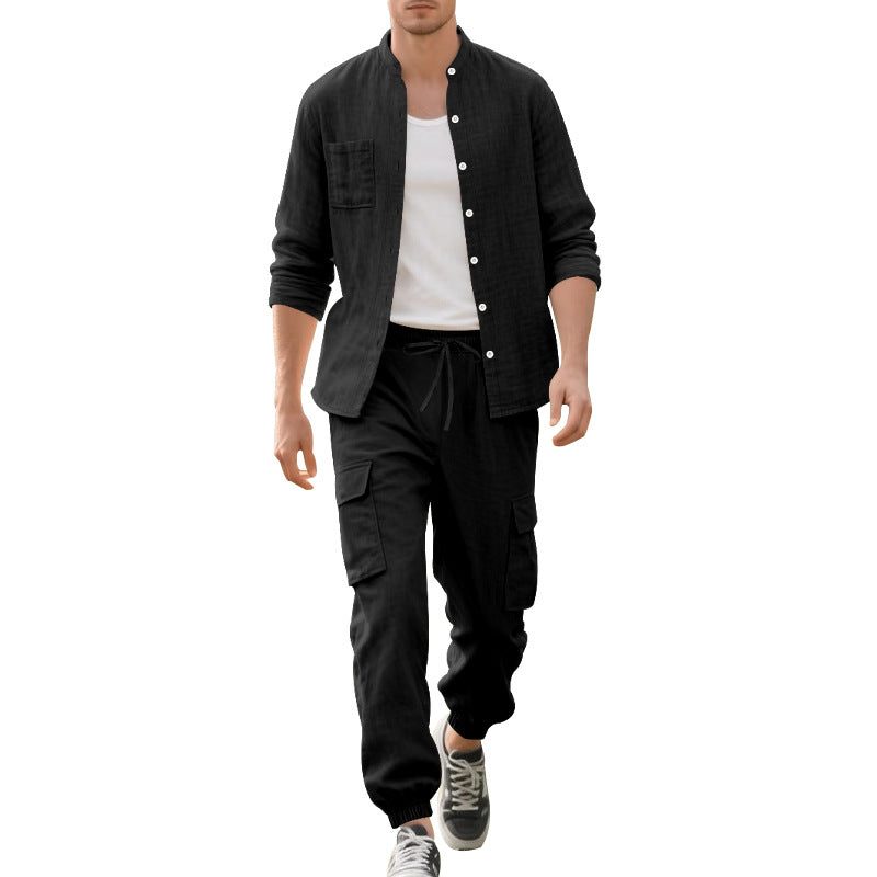 Linen Cargo Shirt and Trousers Set for Men - View 5