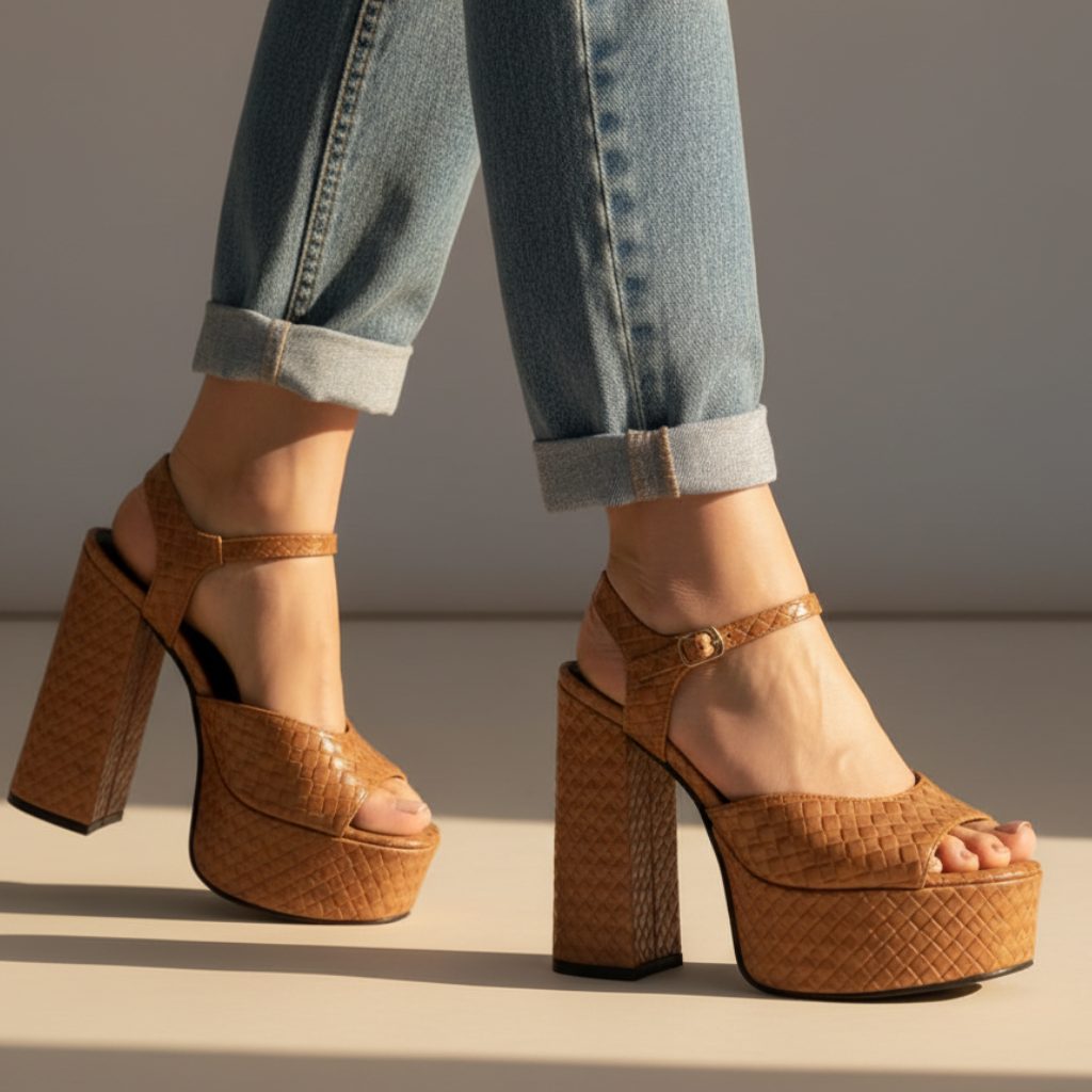 Platform Chunky Heel Ankle Strap Sandals for Women - Dark Khaki