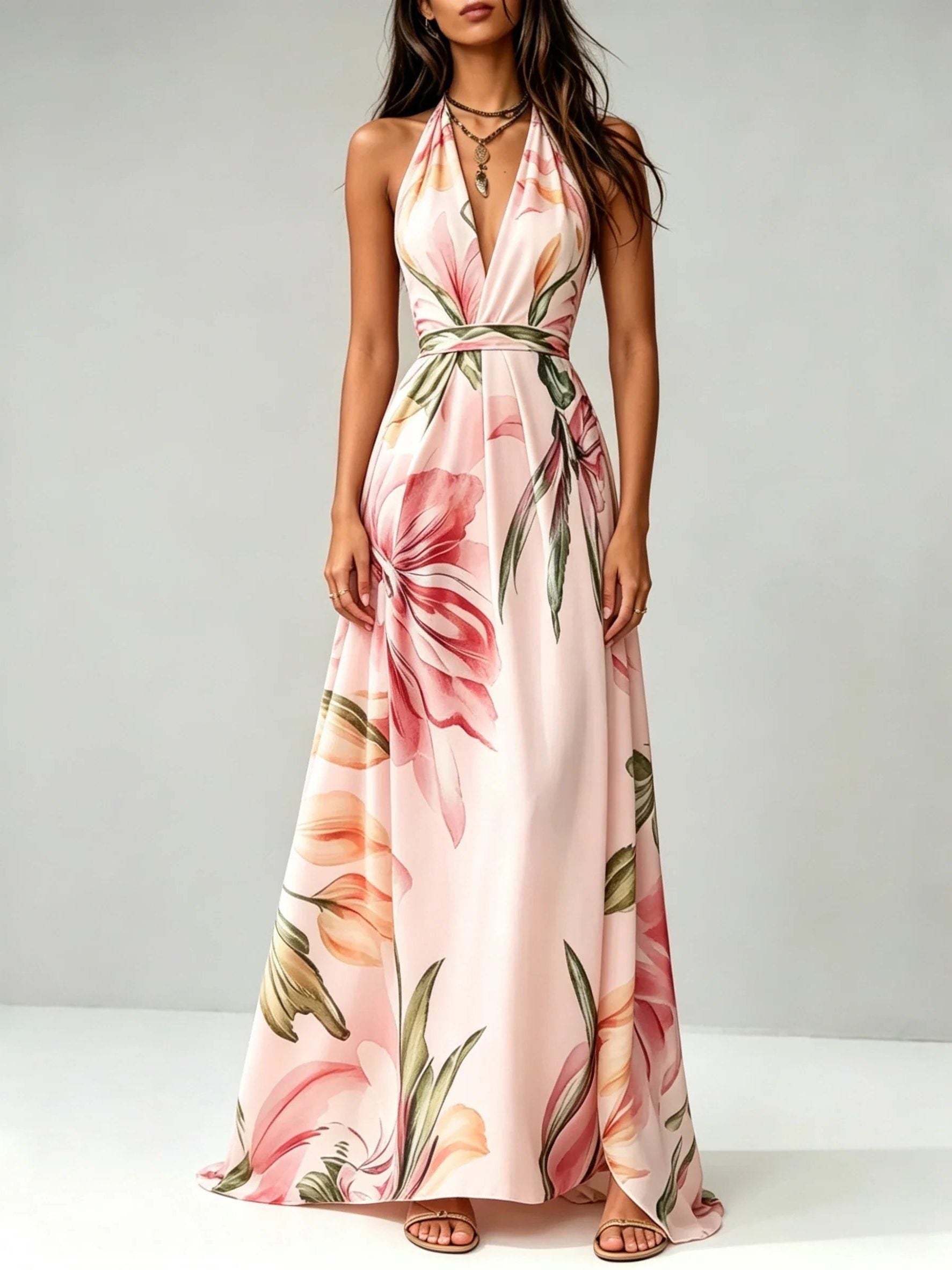 Halterneck Floral Wrap Maxi Dress for Women