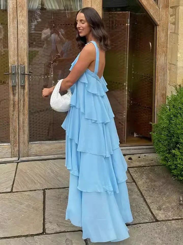 Halterneck Tiered Wedding Guest Maxi Dress for Women - View 6