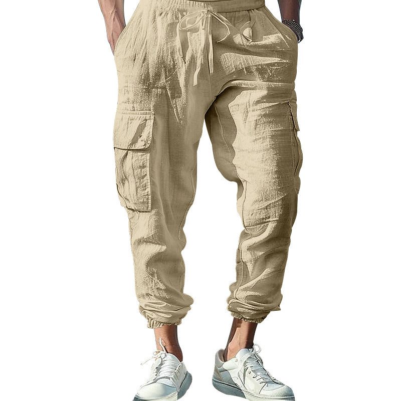 Linen Cargo Joggers with Drawstring for Men - View 5