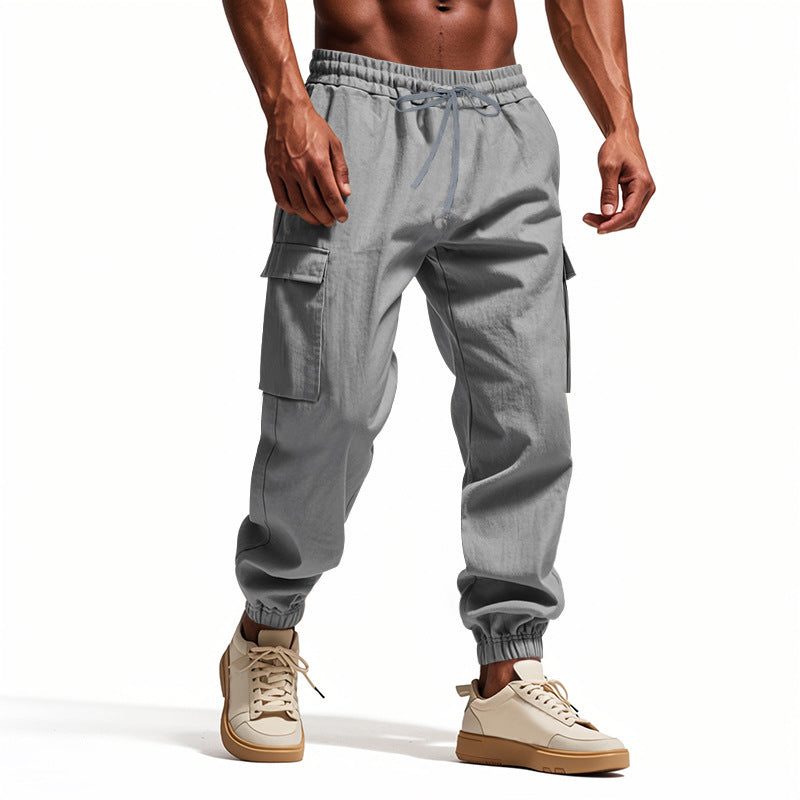 Linen Cargo Joggers with Tapered Ankle for Men - View 4