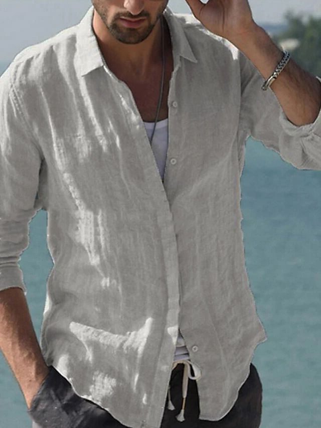 Linen Revere Collar Shirt for Men - View 10